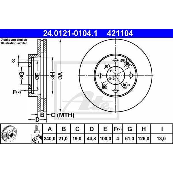 Слика на кочионен диск ATE 24.0121-0104.1 за Honda Civic 4 Hatchback (EG) 1.5 i 16V (EG4) - 90 коњи бензин