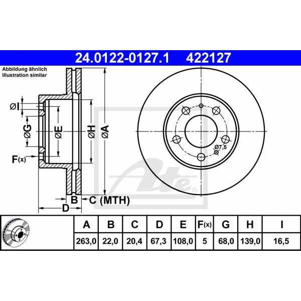 Слика на кочионен диск ATE 24.0122-0127.1 за Volvo 240 Break (P245) 2.1 - 107 коњи бензин