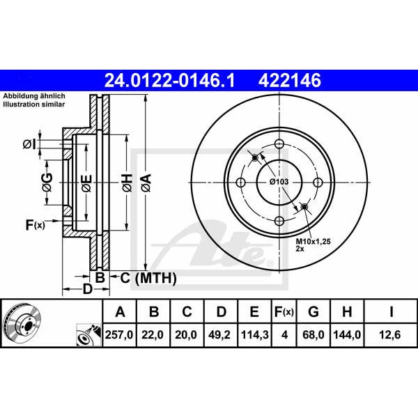 Слика на кочионен диск ATE 24.0122-0146.1 за камион Volvo F 12/400,F 12/410 - 396 коњи дизел