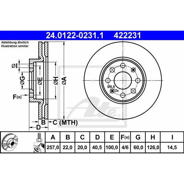 Слика на кочионен диск ATE 24.0122-0231.1 за Fiat Grande Punto VAN 199 0.9 Twinair Turbo - 86 коњи бензин