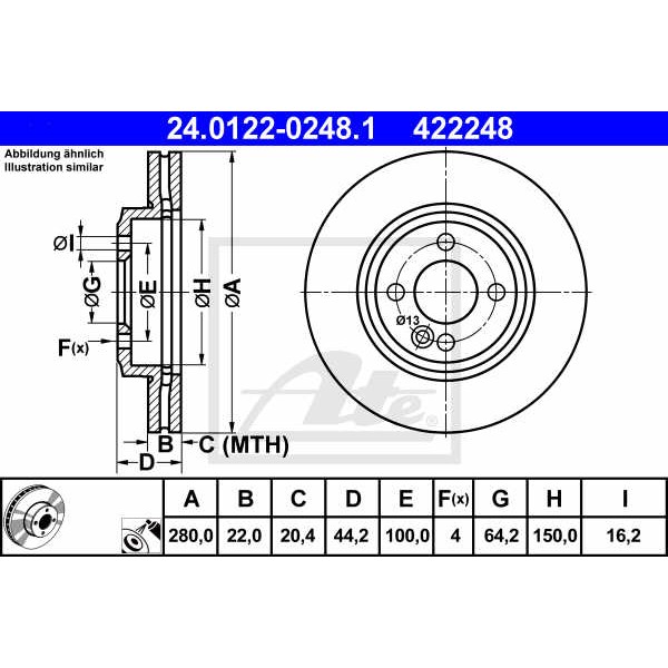 Слика на кочионен диск ATE 24.0122-0248.1 за Mini Clubvan (R55) Cooper D - 112 коњи дизел