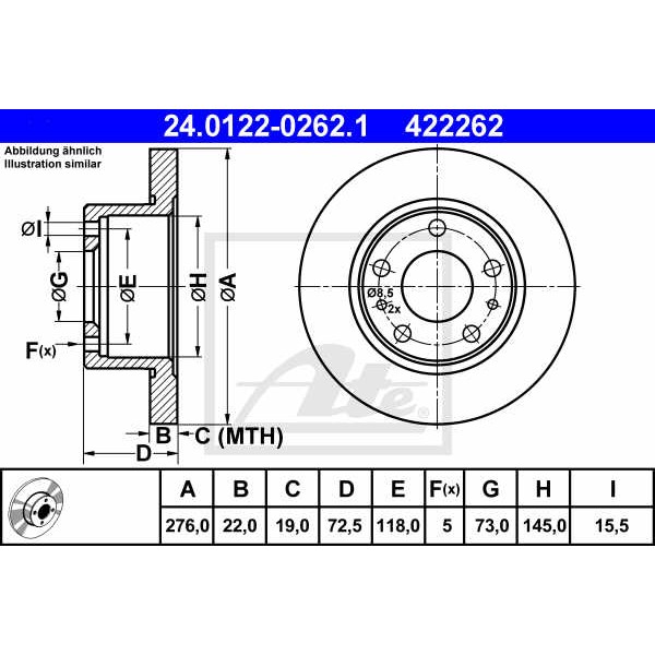 Слика на кочионен диск ATE 24.0122-0262.1 за камион Iveco Daily 2 Bus Box 29 L 10 V (ALJA43A2, ALJA42A2, ALJA41A2) - 95 коњи дизел