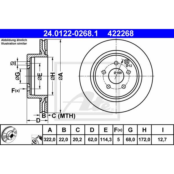 Слика на кочионен диск ATE 24.0122-0268.1 за Nissan 350Z Roadster (Z33) 3.5 - 280 коњи бензин