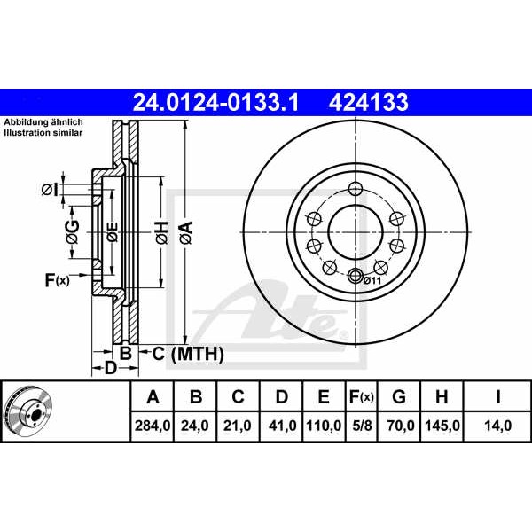 Слика на кочионен диск ATE 24.0124-0133.1 за Opel Calibra A 2.5 i V6 - 170 коњи бензин