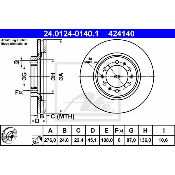 Слика на кочионен диск ATE 24.0124-0140.1 за Mitsubishi Montero Sport (K90) 2.8 TDi - 125 коњи дизел