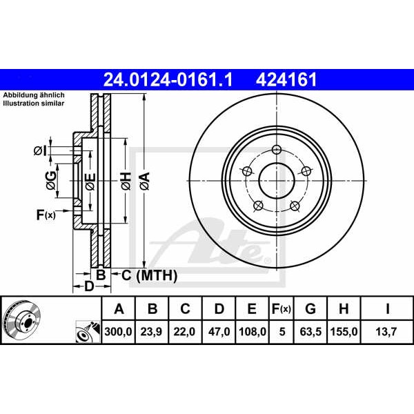 Слика на кочионен диск ATE 24.0124-0161.1 за Ford Mondeo 3 Clipper (BWY) 2.0 16V - 146 коњи бензин