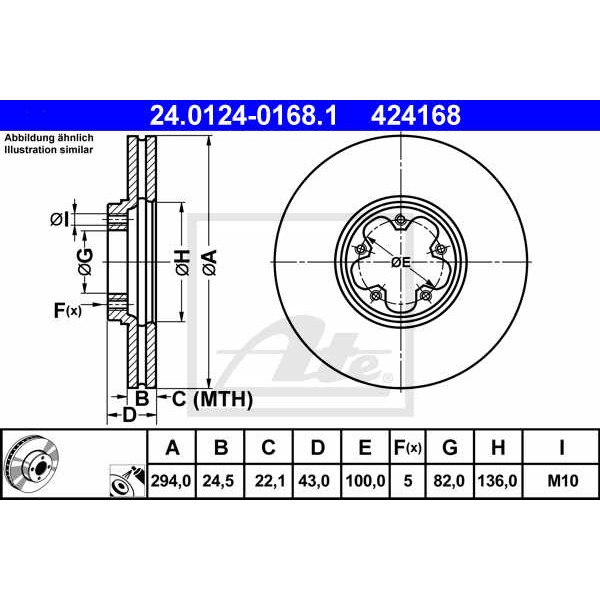 Слика на кочионен диск ATE 24.0124-0168.1 за Ford Transit BOX (FA) 2.4 TDCi - 137 коњи дизел