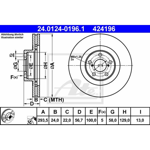 Слика на кочионен диск ATE 24.0124-0196.1 за Subaru XV Crosstrek 2.0 D - 147 коњи дизел