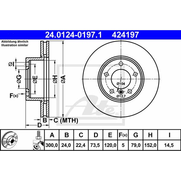 Слика на кочионен диск ATE 24.0124-0197.1 за BMW 1 E81, E87 120 d - 163 коњи дизел