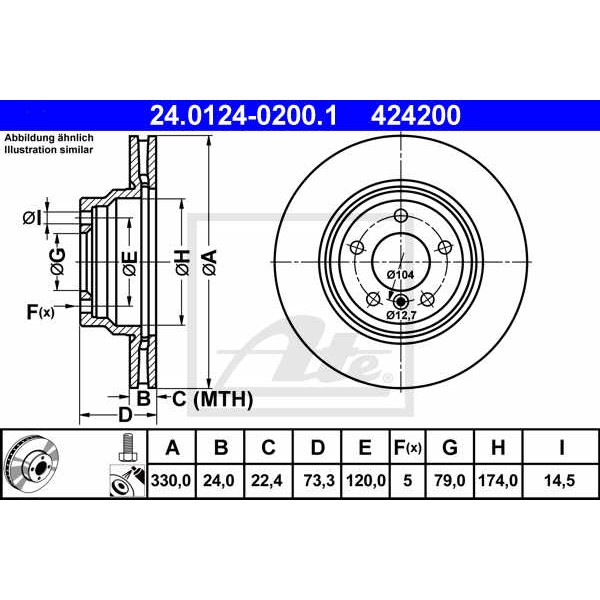 Слика на кочионен диск ATE 24.0124-0200.1 за BMW 3 Sedan E90 330 xd - 231 коњи дизел