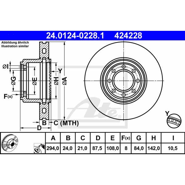 Слика на кочионен диск ATE 24.0124-0228.1 за камион Iveco Daily Box 2006 29L12 V, 29L12 V/P - 116 коњи дизел