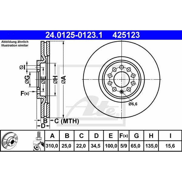 Слика на кочионен диск ATE 24.0125-0123.1 за VW Jetta 4 (1J2) 1.9 TDI - 150 коњи дизел