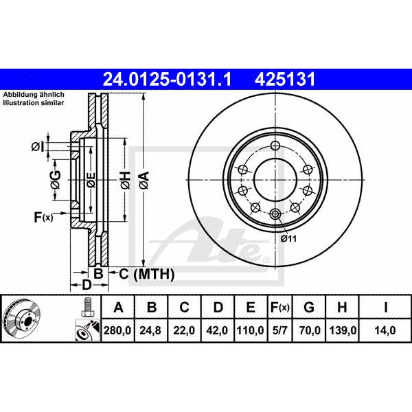 Слика на кочионен диск ATE 24.0125-0131.1 за Opel Astra G Hatchback 2.2 DTI - 125 коњи дизел