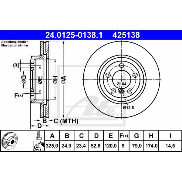 Слика на кочионен диск ATE 24.0125-0138.1 за BMW 3 Touring E46 330 xd - 184 коњи дизел