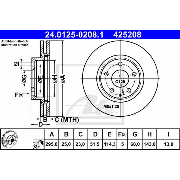 Слика на кочионен диск ATE 24.0125-0208.1 за Mazda 3 Saloon (BM) 2.0 - 165 коњи бензин