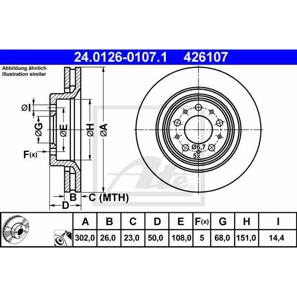 Слика на кочионен диск ATE 24.0126-0107.1 за Volvo S70 Saloon (P80) 2.4 Turbo - 193 коњи бензин