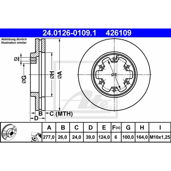 Слика на кочионен диск ATE 24.0126-0109.1 за Nissan Terrano (R20) 2.4 i 12V 4WD - 124 коњи бензин