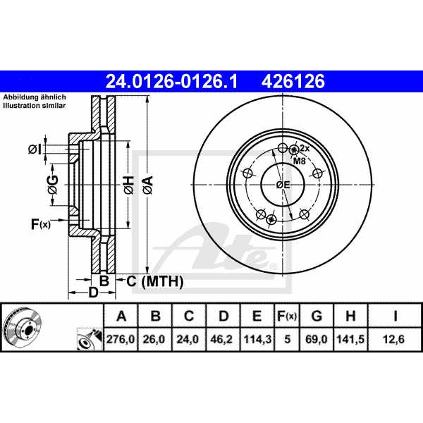 Слика на кочионен диск ATE 24.0126-0126.1 за Hyundai Trajet (FO) 2.0 - 136 коњи бензин