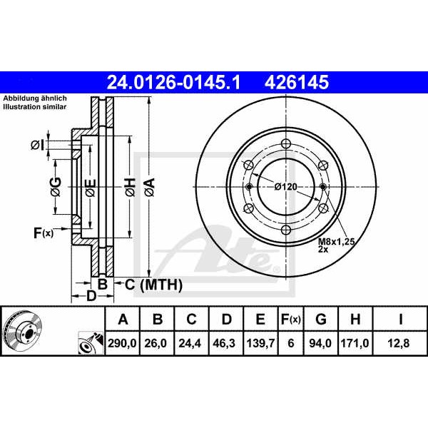 Слика на кочионен диск ATE 24.0126-0145.1 за Mitsubishi Montero 4 (V80,V90) 3.2 DI-D 4x4 - 190 коњи дизел