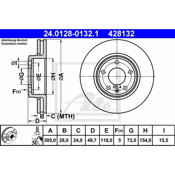 Слика на кочионен диск ATE 24.0128-0132.1 за Nissan Primastar Bus (X83) dCi 90 - 90 коњи дизел