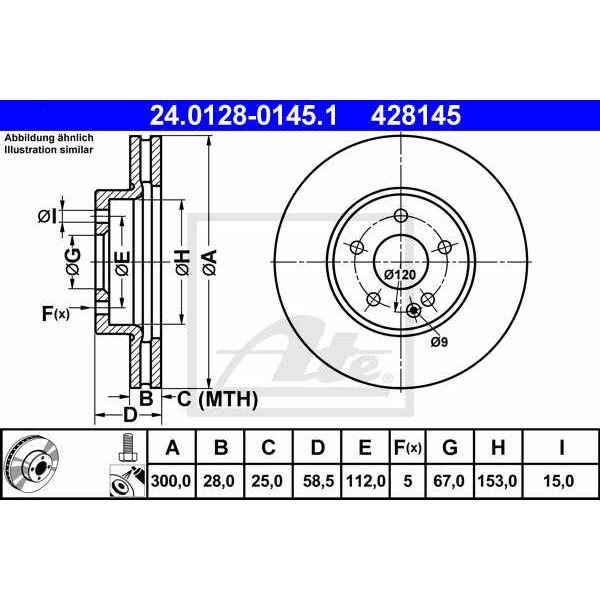 Слика на кочионен диск ATE 24.0128-0145.1 за Mercedes Vito BUS (w639) 115 CDI - 150 коњи дизел