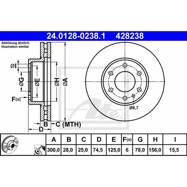 Слика на кочионен диск ATE 24.0128-0238.1 за камион Iveco Daily 2006 Platform 29L14 - 136 коњи дизел