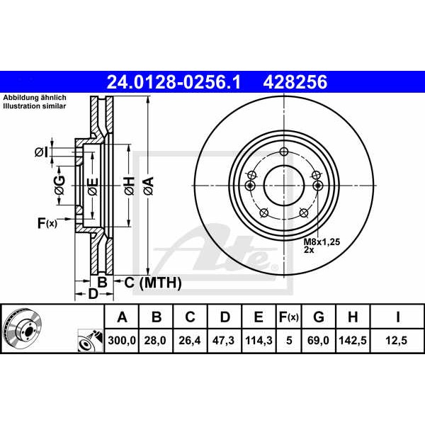 Слика на кочионен диск ATE 24.0128-0256.1 за Hyundai ix35 (LM) 2.0 CRDi - 184 коњи дизел