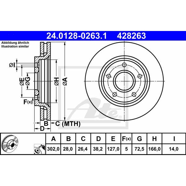 Слика на кочионен диск ATE 24.0128-0263.1 за Fiat Freemont JC 2.0 JTD 4x4 - 170 коњи дизел