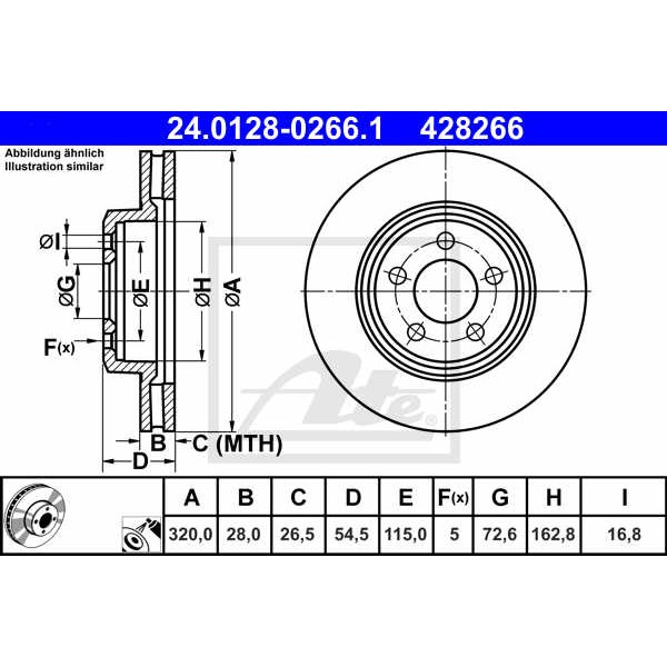 Слика на кочионен диск ATE 24.0128-0266.1 за CHRYSLER 300C 3.5 - 249 коњи бензин