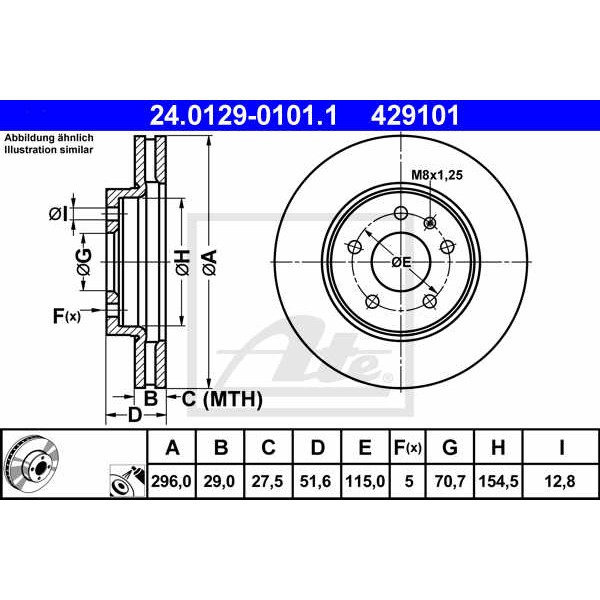 Слика на кочионен диск ATE 24.0129-0101.1 за CHEVROLET CAPTIVA C100,C140 2.4 - 167 коњи бензин