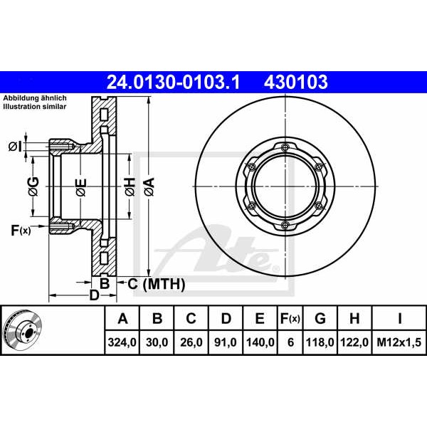 Слика на кочионен диск ATE 24.0130-0103.1 за Mercedes T2 Platform (609) 814 D (670.312, 670.313) - 140 коњи дизел