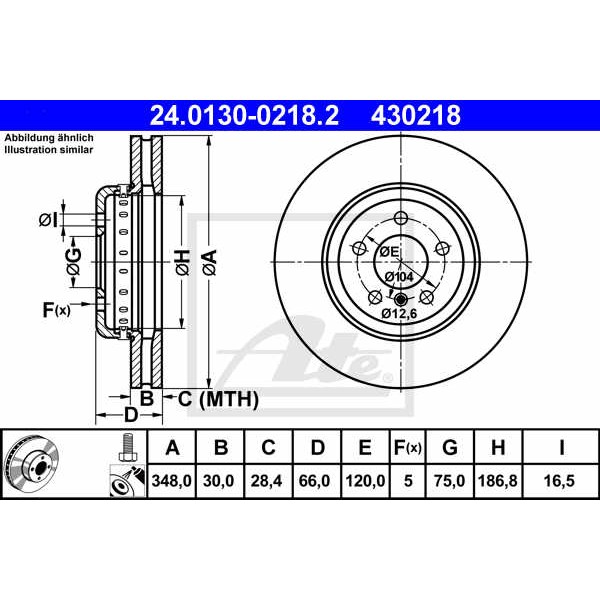 Слика на кочионен диск ATE 24.0130-0218.2 за BMW 5 Touring F11 518 d - 150 коњи дизел