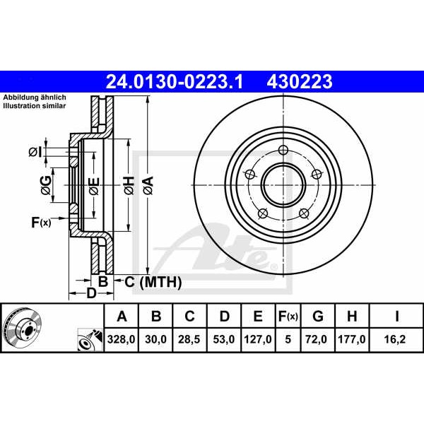 Слика на кочионен диск ATE 24.0130-0223.1 за Jeep Commander 3.7 V6 4x4 - 214 коњи бензин