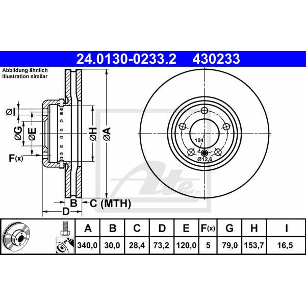 Слика на кочионен диск ATE 24.0130-0233.2 за BMW 1 F21 116 d - 116 коњи дизел