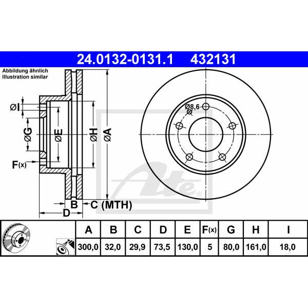 Слика на кочионен диск ATE 24.0132-0131.1 за Citroen Jumper Platform 2.2 HDi 100 - 101 коњи дизел