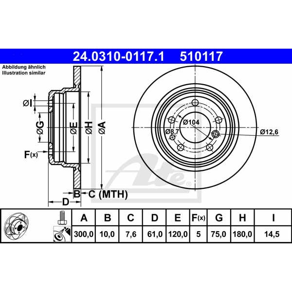 Слика на кочионен диск ATE PowerDisc 24.0310-0117.1 за BMW 5 Sedan E34 530 i V8 - 218 коњи бензин