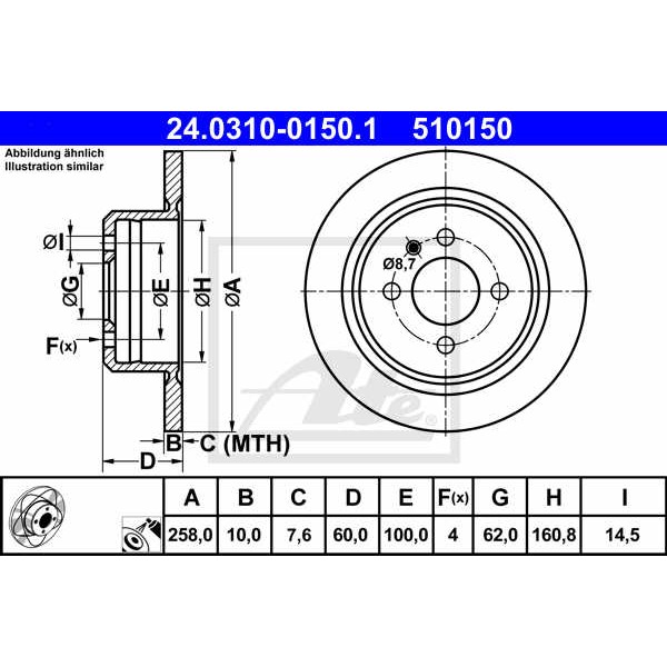 Слика на кочионен диск ATE PowerDisc 24.0310-0150.1 за BMW 3 Sedan E30 318 i - 115 коњи бензин