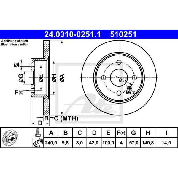 Слика на кочионен диск ATE PowerDisc 24.0310-0251.1 за Opel Astra G Estate 1.6 - 75 коњи бензин