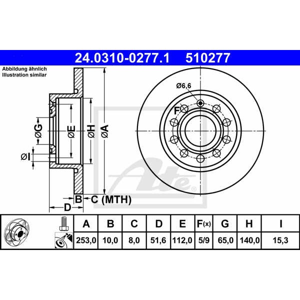 Слика на кочионен диск ATE PowerDisc 24.0310-0277.1 за Seat Toledo 3 (5P2) 2.0 TDI - 140 коњи дизел