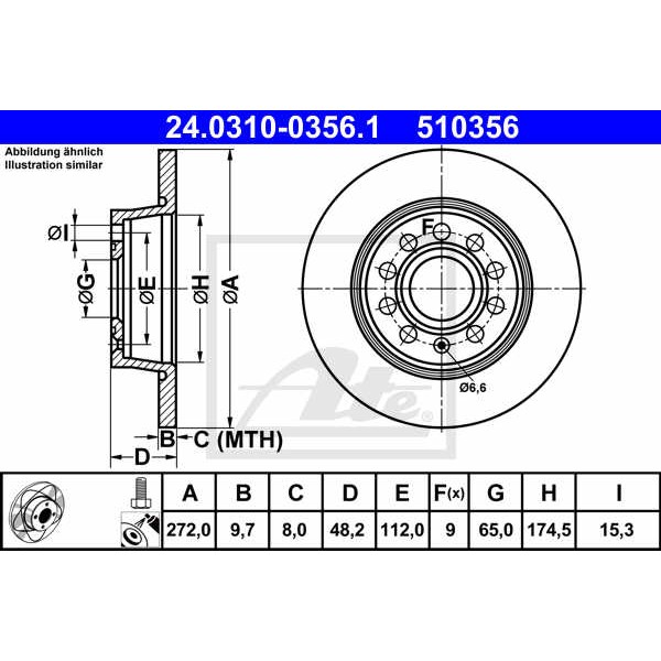 Слика на кочионен диск ATE PowerDisc 24.0310-0356.1 за Seat Leon SC (5F5) 1.2 TSI - 105 коњи бензин