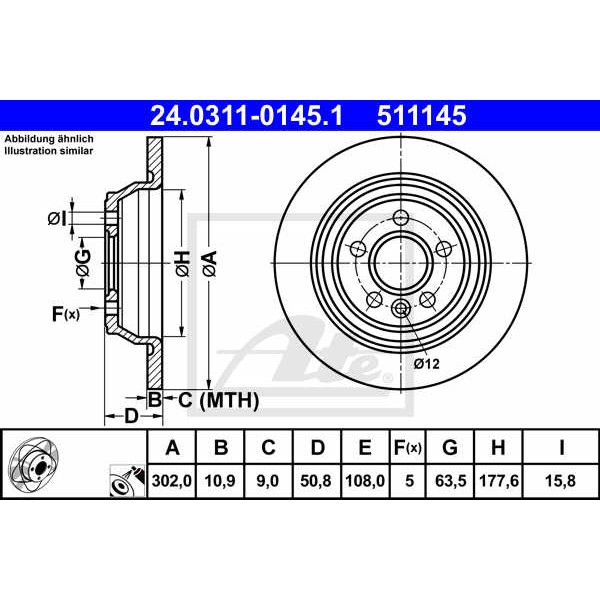 Слика на кочионен диск ATE PowerDisc 24.0311-0145.1 за Ford Mondeo 4 1.8 TDCi - 100 коњи дизел