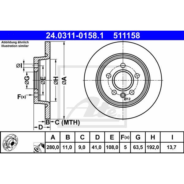 Слика на кочионен диск ATE PowerDisc 24.0311-0158.1 за Volvo C30 D5 - 180 коњи дизел