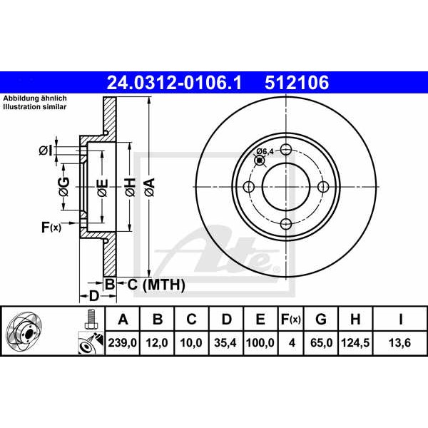 Слика на кочионен диск ATE PowerDisc 24.0312-0106.1 за VW Polo 3 Variant (6kv5) 1.4 16V - 75 коњи бензин