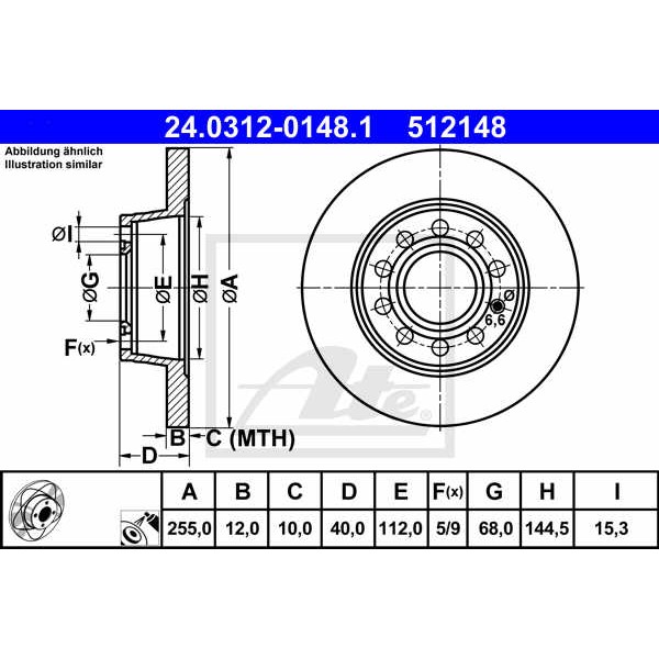 Слика на Кочионен диск ATE PowerDisc 24.0312-0148.1