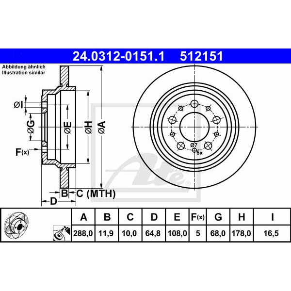 Слика на кочионен диск ATE PowerDisc 24.0312-0151.1 за Volvo V70 Estate 2 (P80) 2.4 D5 - 163 коњи дизел