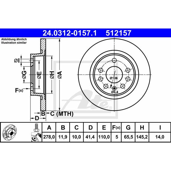 Слика на кочионен диск ATE PowerDisc 24.0312-0157.1 за Opel Vectra C Estate 1.6 - 105 коњи бензин