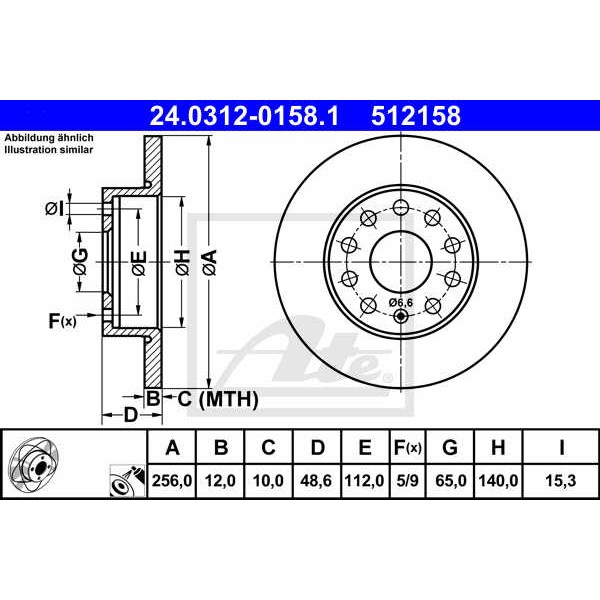 Слика на кочионен диск ATE PowerDisc 24.0312-0158.1 за Skoda Octavia (1Z3) 1.6 - 102 коњи бензин