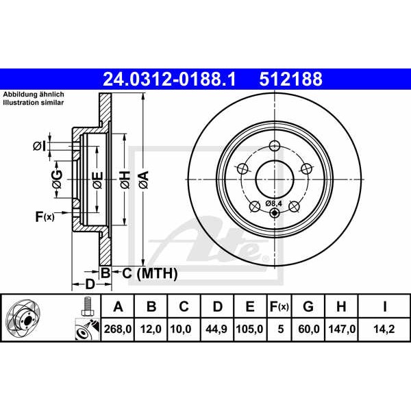 Слика на кочионен диск ATE PowerDisc 24.0312-0188.1 за Opel Astra GTC 1.6 - 180 коњи бензин