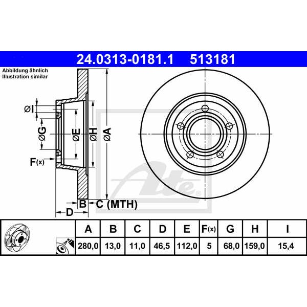 Слика на Кочионен диск ATE PowerDisc 24.0313-0181.1