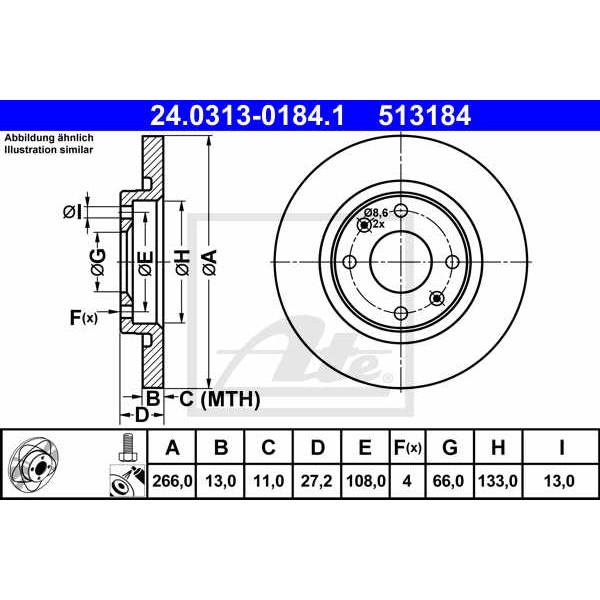 Слика на Кочионен диск ATE PowerDisc 24.0313-0184.1